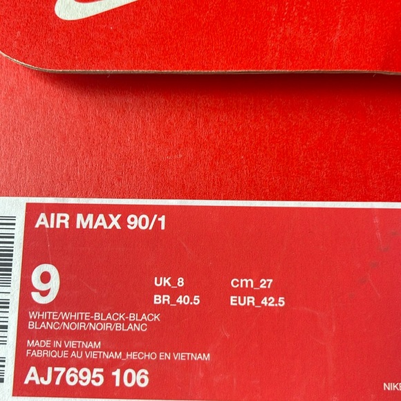 NIKE AIR MAX 90/1 AJ7695 106 Premium White Black Men's Running Shoes Size 9 - Picture 6 of 6